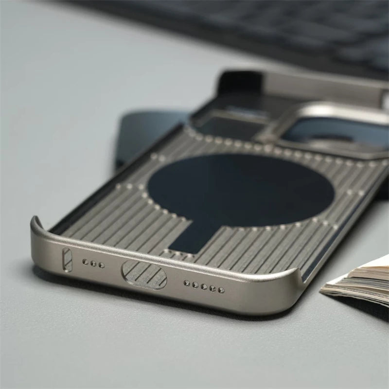 Aluminum Alloy Leather Magnetic Phone Case For iPhone 16 16pro 15 14 Pro Max Wireless Charging Metal Frameless Shockproof Cover Caseverse