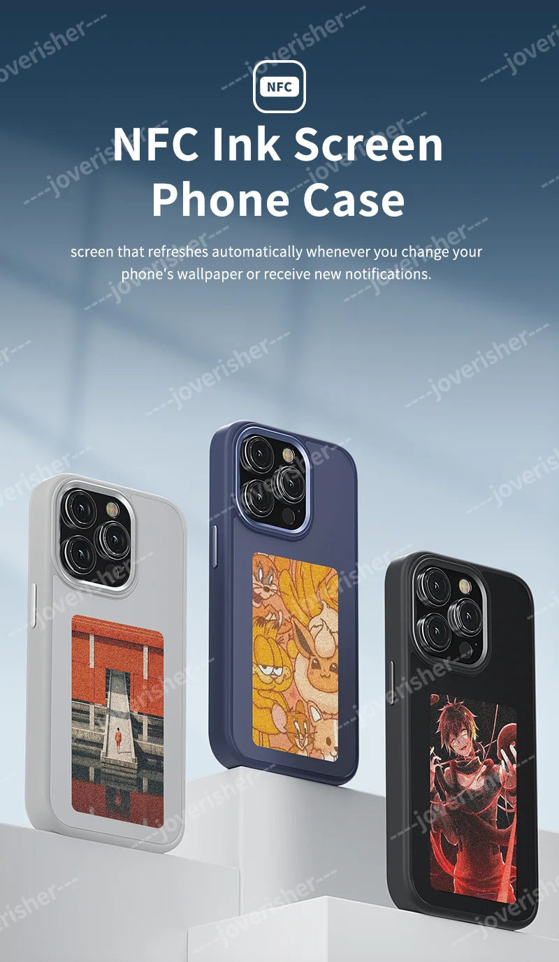 NFC DIY Picture Ink Phone Case for iPhone 16 15 14 13 Pro Max DIY Case Screen Phone Cover Cartoon Protection Funda Battery Free Caseverse