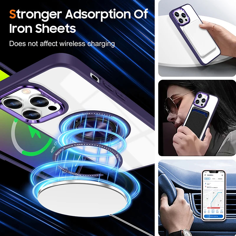 Metal Ring Magnetic Bracket Wireless Charging Phone Case for iPhone 16 15 14 Pro Max