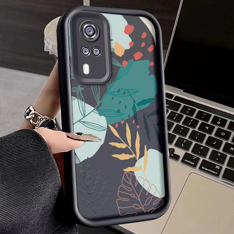 Luxury Fresh Green Leaf Painted Phone Case For Vivo Y33 Y51 Y51a Y31 2021 Y53s Silicone Anti Drop Soft Cover Funda - Caseverse