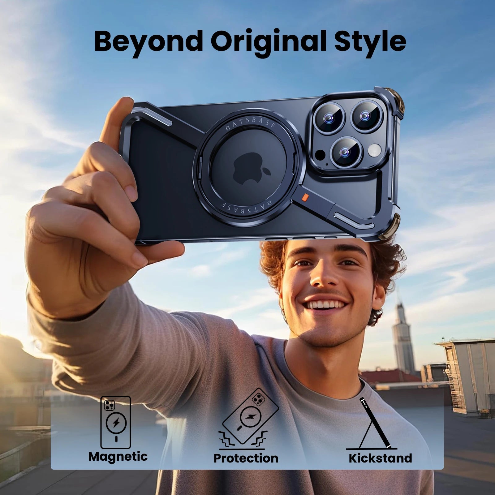 Oatsbasf Z Shape Metal Phone Case for iPhone15 /16 Pro Max Phone Protective Cover Shockproof Bumper w/360° Rotation Holder Caseverse