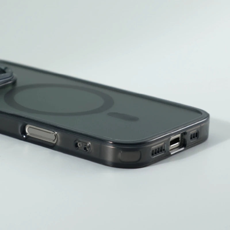 Metal Lens Kickstand Laser MagSafe Phone Case For iPhone 16 16pro max 14 15 Pro 13 12 Magnetic Wireless Charging Hard PC Cover Caseverse