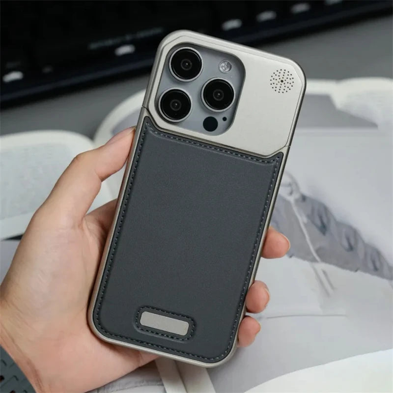 Aluminum Alloy Leather Magnetic Phone Case For iPhone 16 16pro 15 14 Pro Max Wireless Charging Metal Frameless Shockproof Cover Caseverse