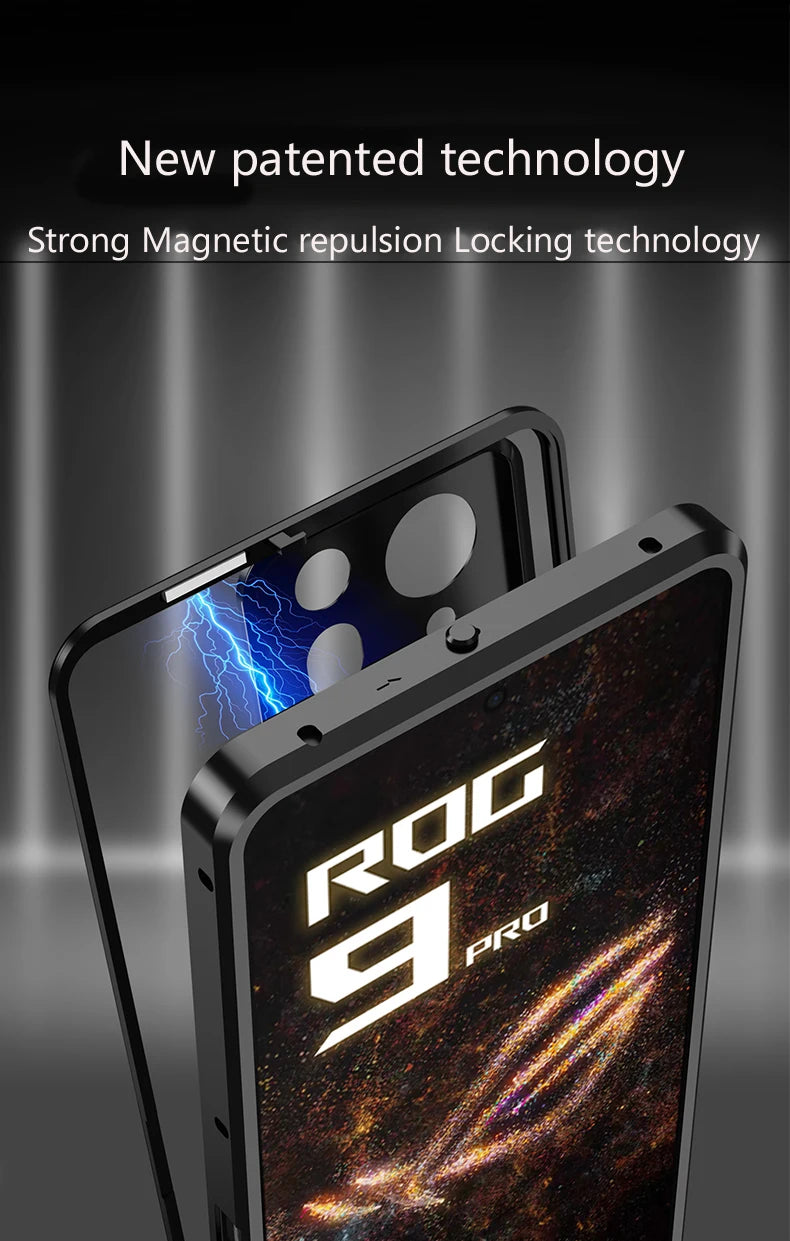 Metal Bumper Phone Case lock buckle For ASUS ROG Phone 9 Pro Single sided Tempered Glass Back Full Lens Protection Cover cases