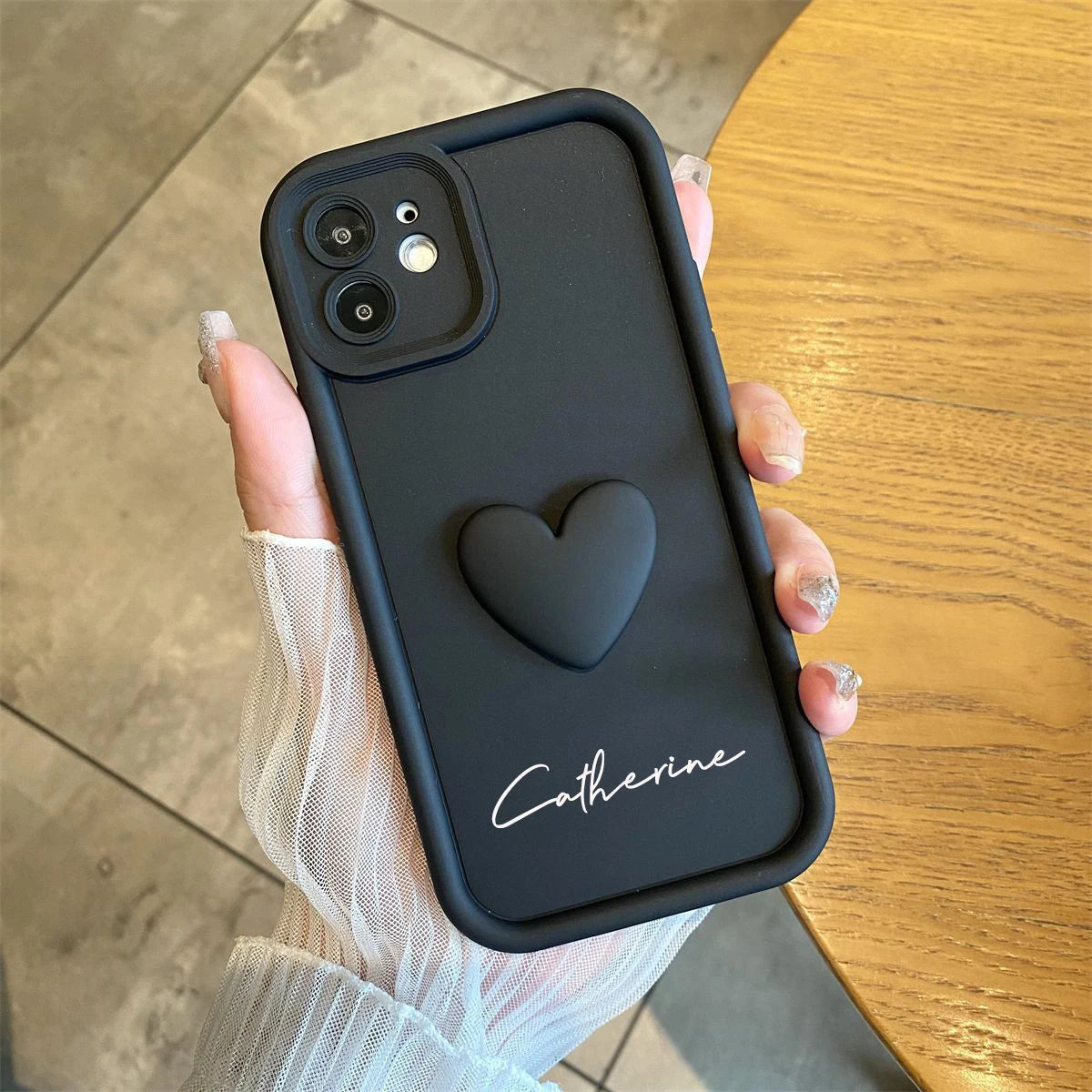Cute INS Love Heart Personalized Name Case For iPhone 16 15 14 13 12 11 Pro Max Luxury Soft Silicone Custom DIY Cover 15 Pro Max Caseverse