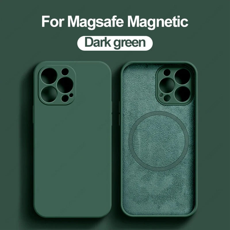 Original Magnetic Liquid Silicone Phone Cases For iPhone 16 15 14 13 12 11 Pro Max Magsafe Case Wireless Charge Shockproof Cover Caseverse