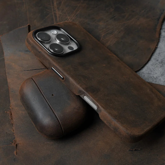 YMW Italian Crazy Horse Genuine Leather Case for iPhone 16 Pro Max 15 14 Personality Cowhide Magnetic Phone Cover - Caseverse