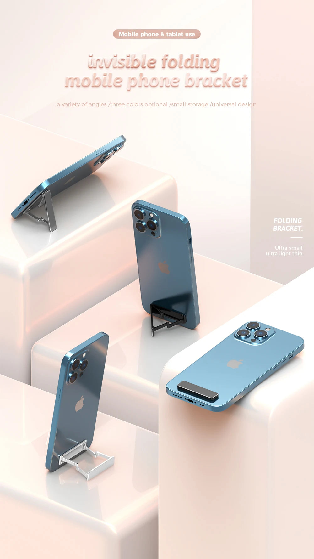 Metal Folding Phone Holder Alloy Invisible Back Stick Phone Desktop Holder Portable Mobile Support Phone Stand for iPhone Xiaomi - Caseverse