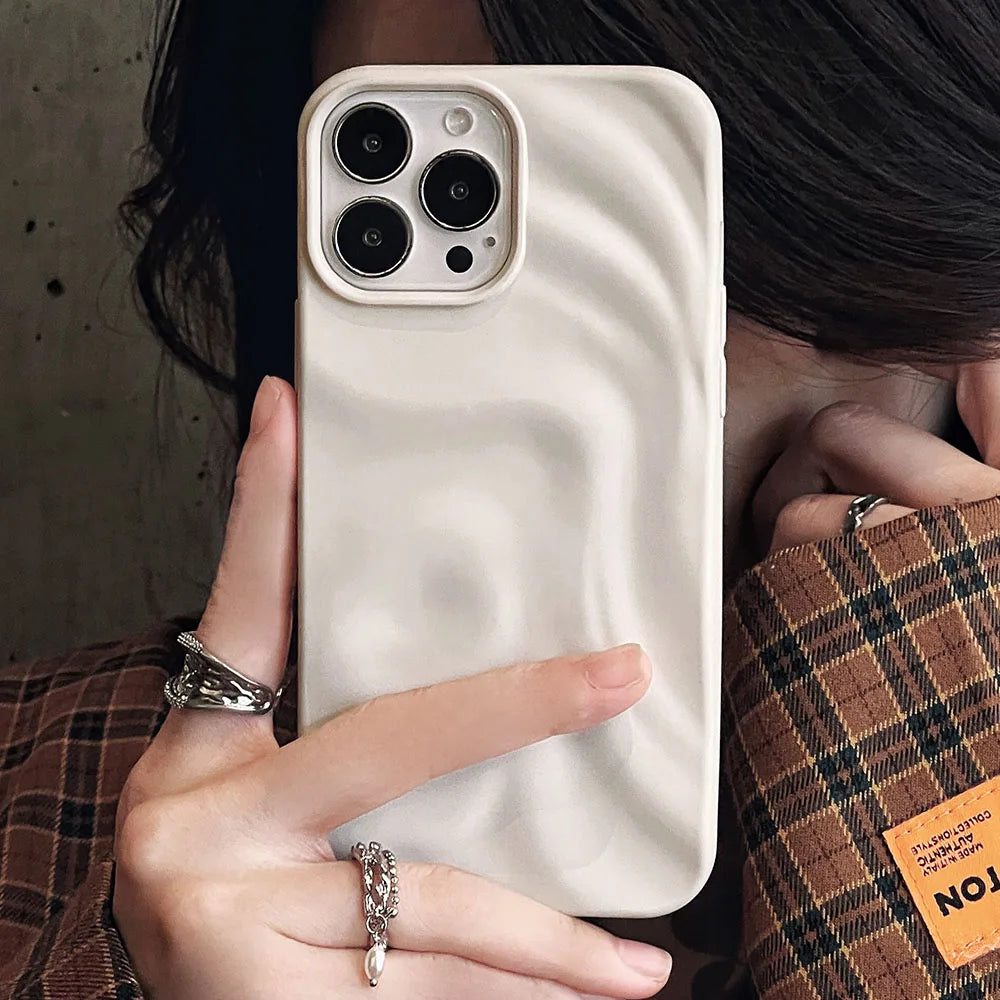 Ins Winter Wine Red 3D Pleats Wrinkle Phone Case for iPhone 12 13 14 15 16 Pro Max Soft Matte Cases for iPhone 11 Back Cover - Caseverse