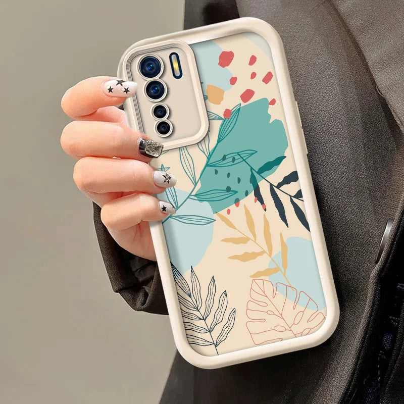 Luxury Fresh Green Leaf Painted Phone Case For Oppo Reno 3 F15 A91 Reno3 Silicone Anti Drop Soft Cover Funda - Caseverse