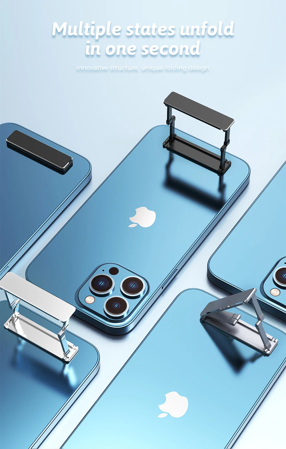 Metal Folding Phone Holder Alloy Invisible Back Stick Phone Desktop Holder Portable Mobile Support Phone Stand for iPhone Xiaomi - Caseverse