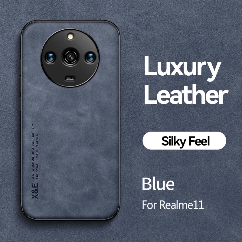 For Realme 11 Pro Plus Case Luxury Leather With Metal Plate Phone Cases For Realme 11 11Pro+ 5G Car Magnetic Holder Back Cover - Caseverse