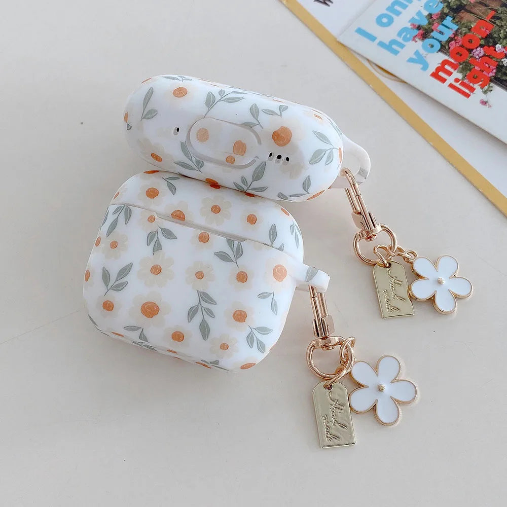 For Apple AirPods 4 ANC Flower Print Earphone Case For AirPods 2 3 Pro2 Silicone Soft Wireless Headphones Cover With Keychain Caseverse