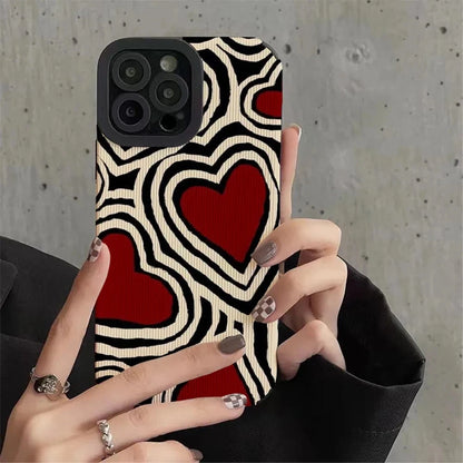 Fashion Romantic Love Hearts Phone Case For iPhone 13 16 14 15 Pro Max Plus 11 12 Mini XS X XR Soft Silicone Stripes Back Cover - Caseverse