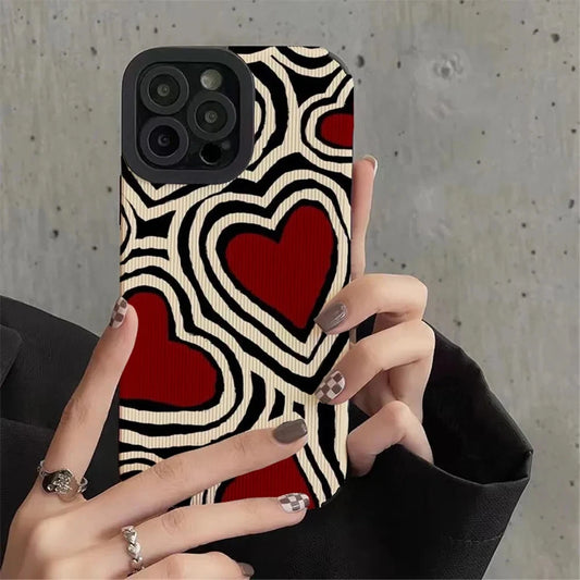 Fashion Romantic Love Hearts Phone Case For iPhone 13 16 14 15 Pro Max Plus 11 12 Mini XS X XR Soft Silicone Stripes Back Cover - Caseverse