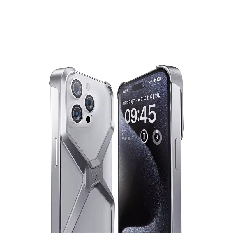 Luxury Aluminum Rimless Phone Case For iPhone 16 15 13 14 Pro Max Metal X Type Removable Heat Dissipation Armor Shockproof Cover