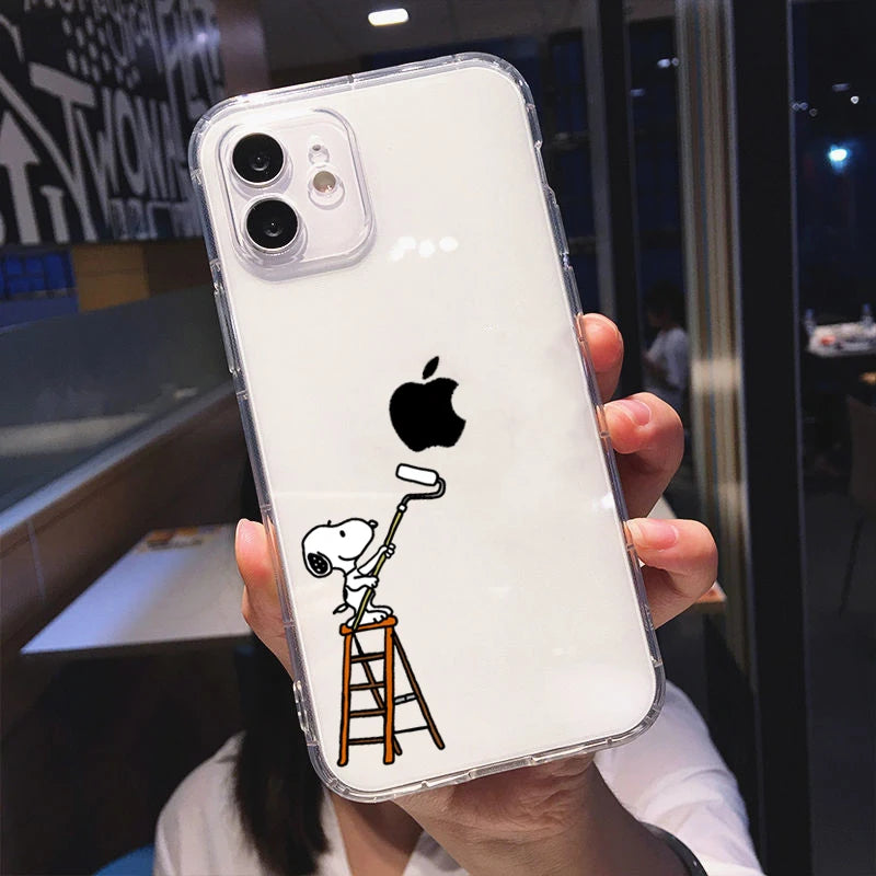 S-Snoopy Cute Cartoon Transparent Phone Case For iPhone 16 15 13 12 11 Pro Max Xr Xs Max 14 Plus 8 Plus Case Cute Soft Cover Y2k - Caseverse