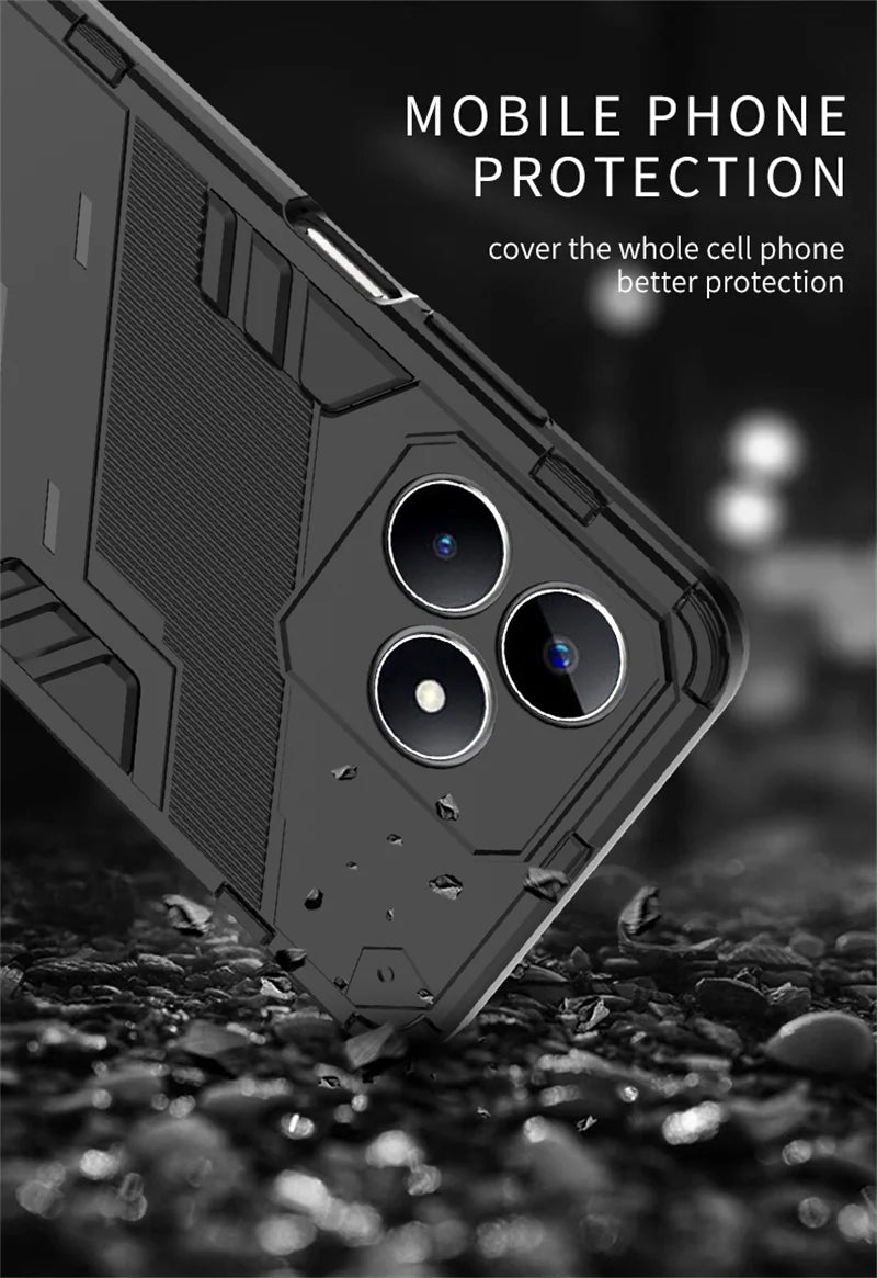 For Realmi C53 4G Case Shockproof Rugged Armor Phone Case For Realme C53 C 53 4G RMX3760 6.74" Magnetic Holder Stand Back Cover - Caseverse