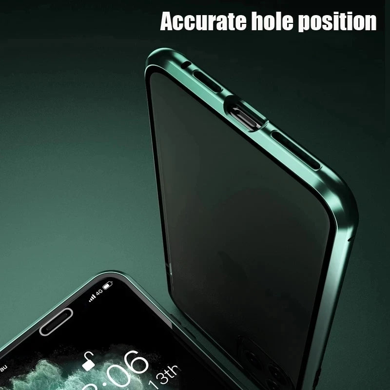 360°Full Protection Metal Magnetic Phone Case For IPhone 16 Pro Max 14 13 12 11 15 Pro Max X XS XR Plus Double-Sided Glass Cover - Caseverse