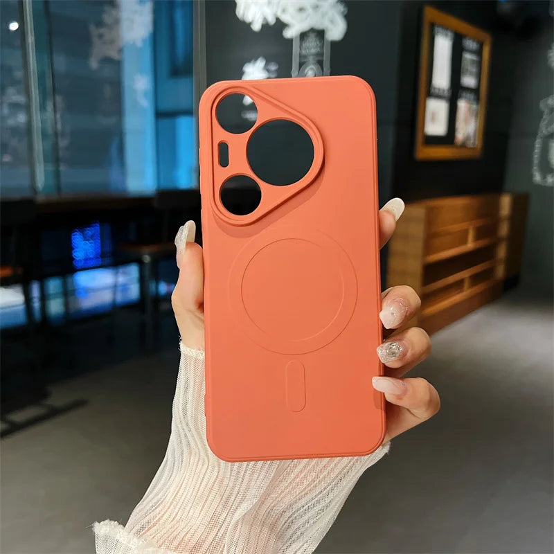 Silicone Magnetic Phone Case for Huawei Pura 70 Pro Plus Ultra Magsafe Wireless Charging Anti Drop Protective Cover Bumper - Caseverse