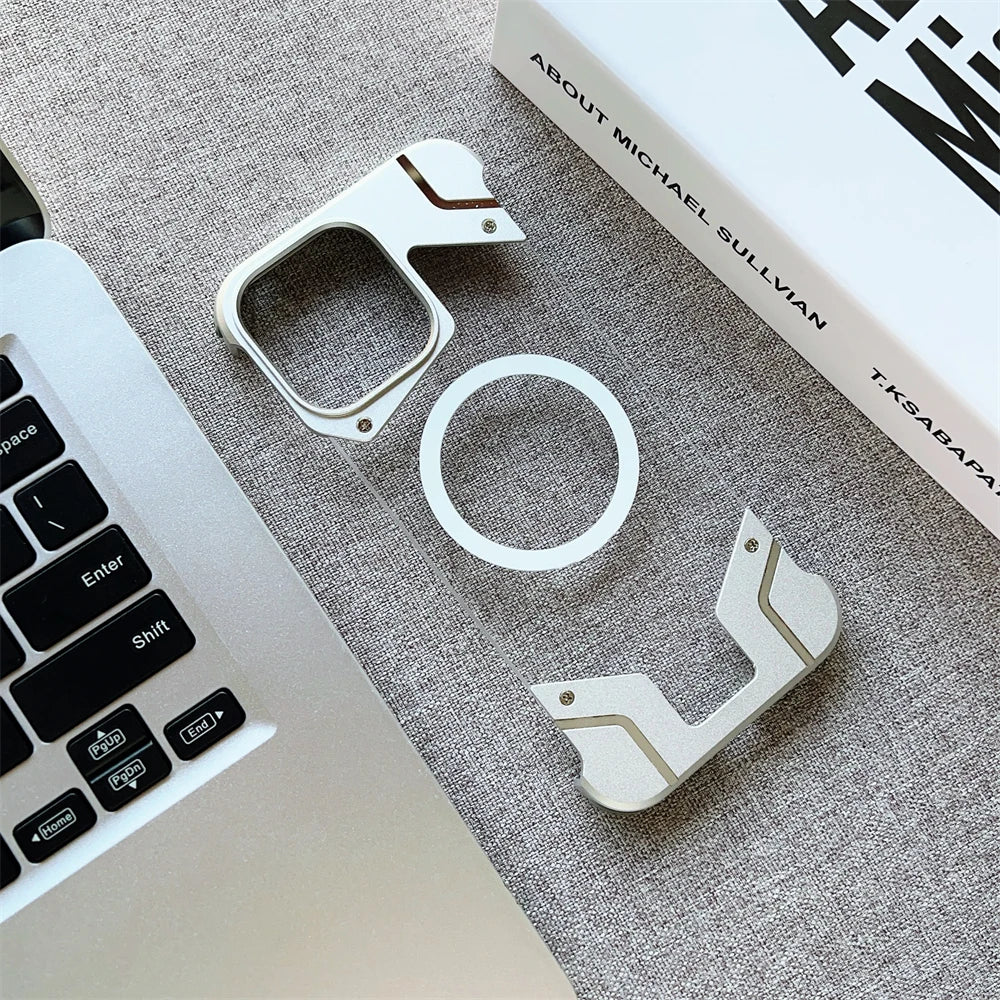 Magnetic Titanium Metal Transparent No Frame Phone Case For iPhone 16 Pro Max 16  Plus For Magsafe Aluminum Bumper Armor Cover Caseverse