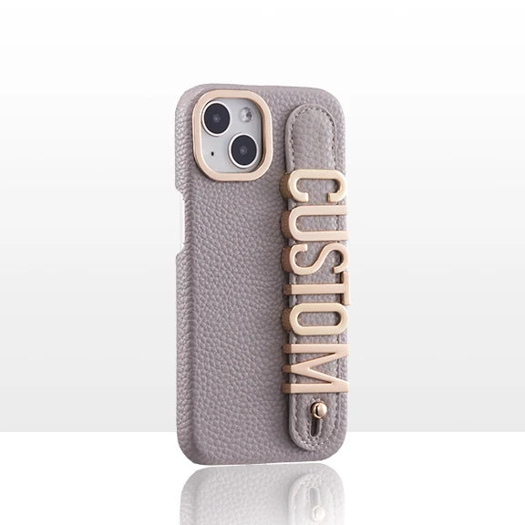Leather Phone Case Custom Name Wristband Metal Gold Letters Personalized Cover for iPhone16 15 14 13 12 11ProMax 15 16plus Caseverse