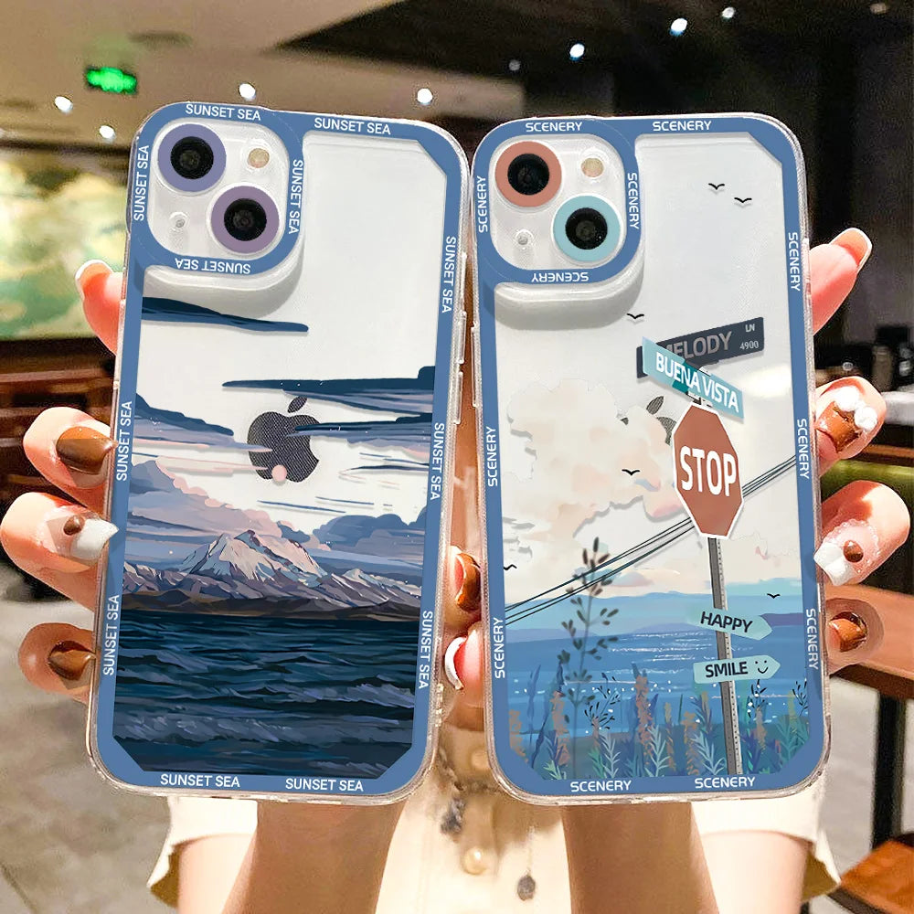 Scenery Sunset Phone Case For IPhone 11 14 12 13 Pro Max iphone11 14promax XR XS Max X 7 8 Plus SE 2020 Shockproof Clear Cover - Caseverse