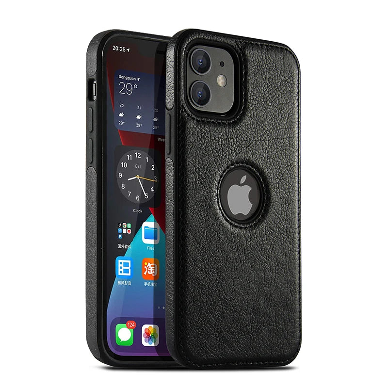 Cell Phone Case High Quality PU Leather Mobile Phones Cases for iPhone 11 12 13 14 15 Pro Max X XR Black Luxury Business Cover Caseverse