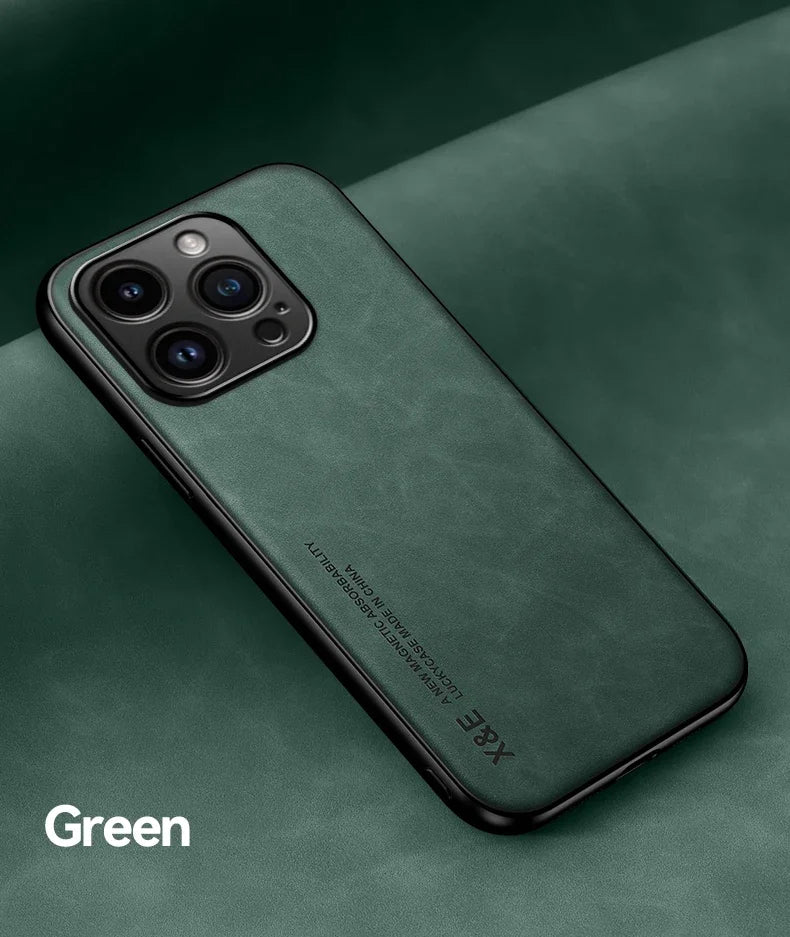 Luxury Leather Case For iPhone 17 16 16e 15 14 13 12 11 Pro Max Plus 12 13 Mini SE 8 7 Cover With Metal Plate Support Car Hold