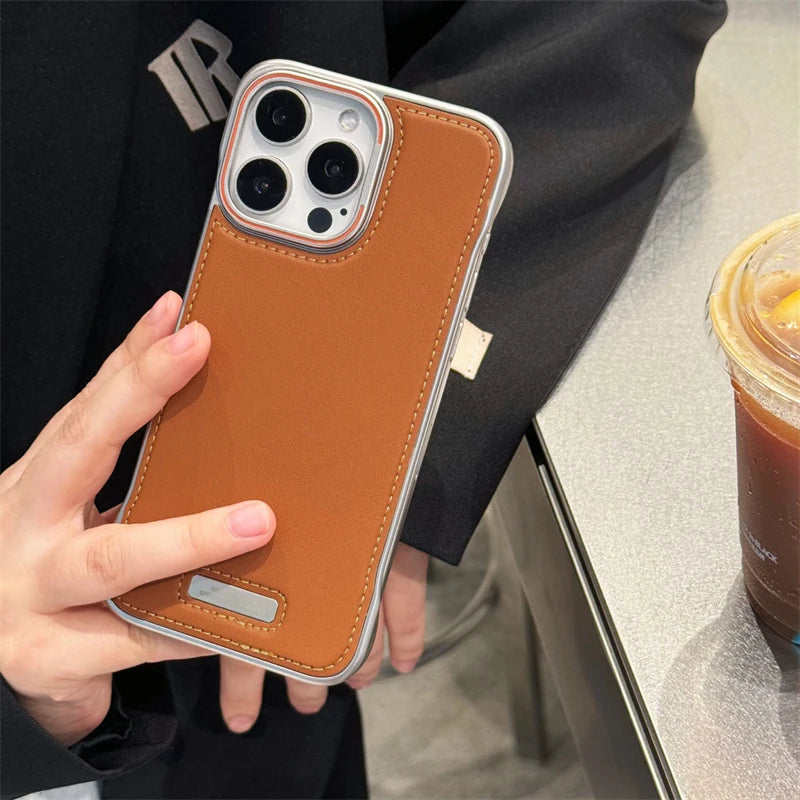 Phone Case Luxury Matte PU Leather Frameless For iPhone 16 15 14 13 12 Pro Max Plus Metal Lens Protection Shockproof Back Cover Caseverse