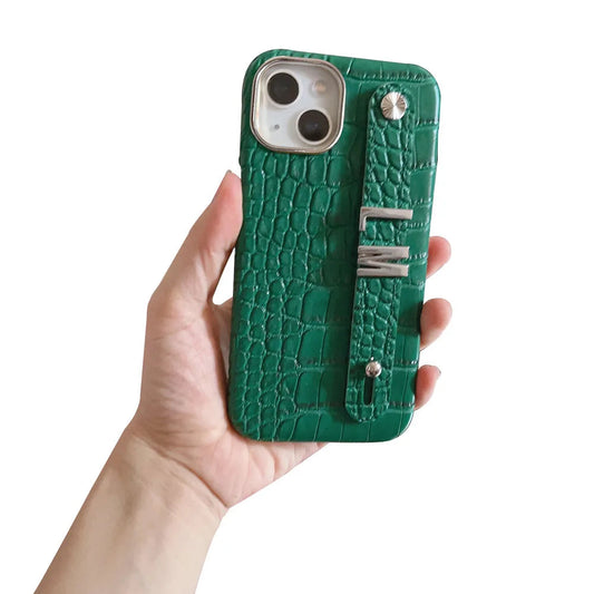 Luxury Custom Personalised Name Silver Metal Letter Charm Leather Phone Cases For Iphone 14 13 12 11 15 Pro Max 16 pro max Cover Caseverse