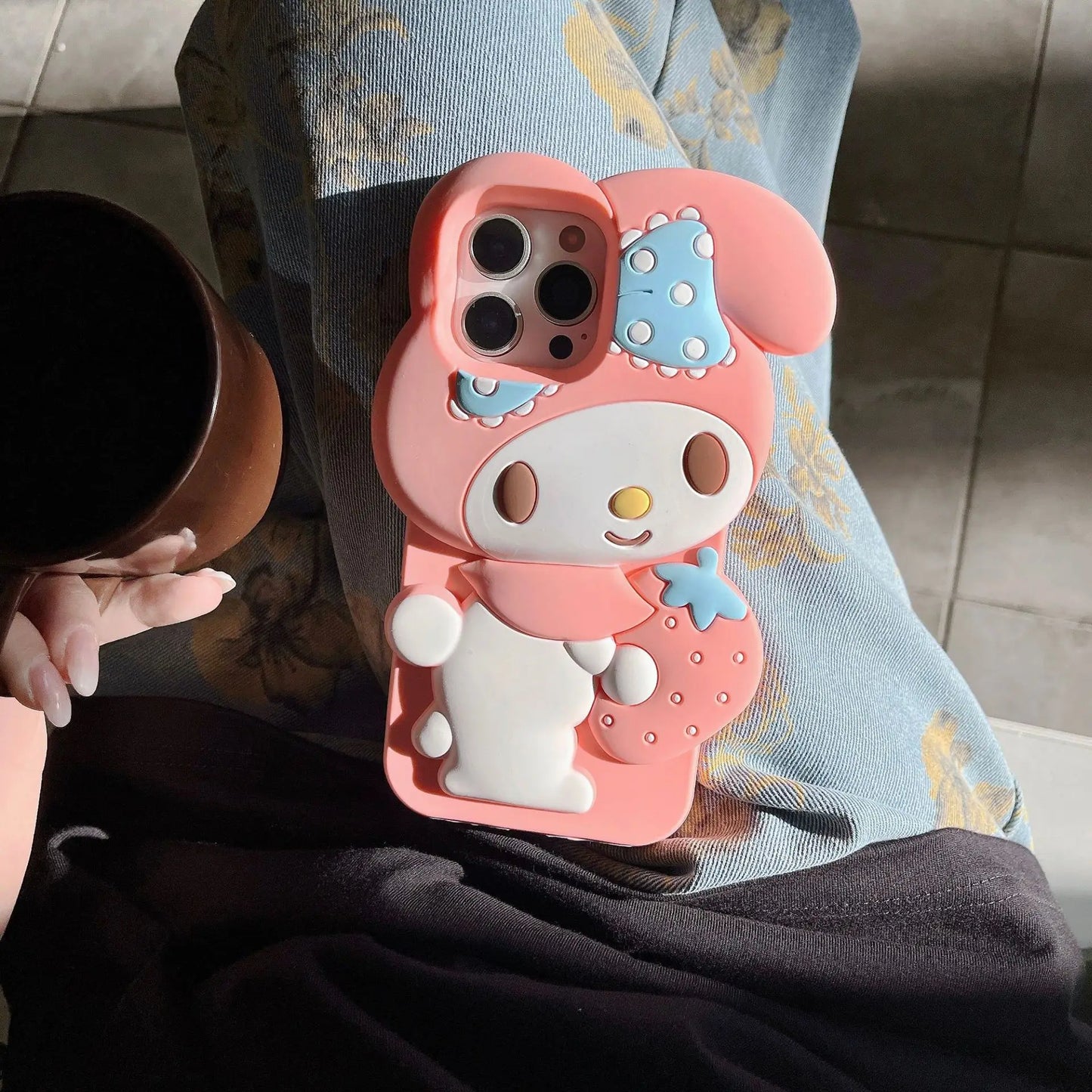 3D Kawaii Cute Cartoon Japan Sanrio Melody Phone Case For iPhone 16 15 Pro 14 13 12 Pro Max Cases Shockproof Soft Silicone Cover - Caseverse