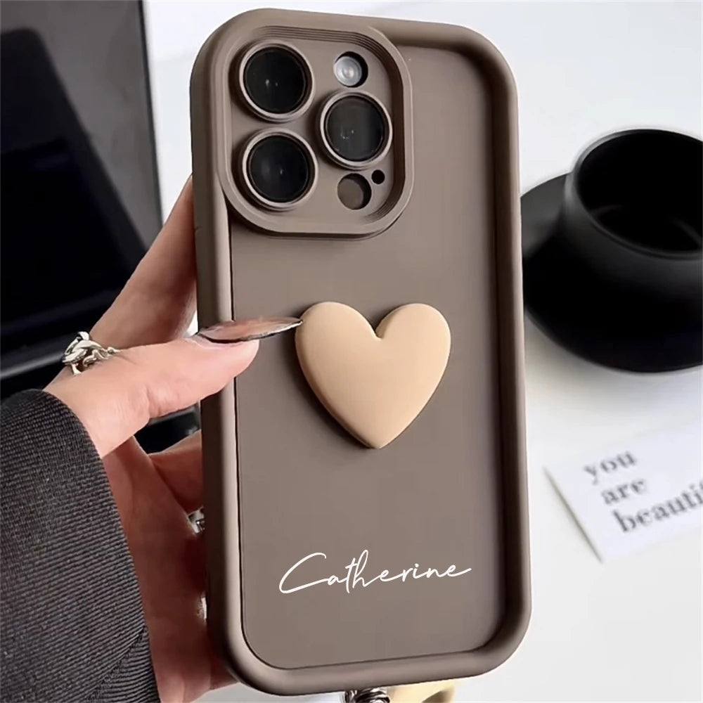 Cute INS Love Heart Personalized Name Case For iPhone 16 15 14 13 12 11 Pro Max Luxury Soft Silicone Custom DIY Cover 15 Pro Max Caseverse