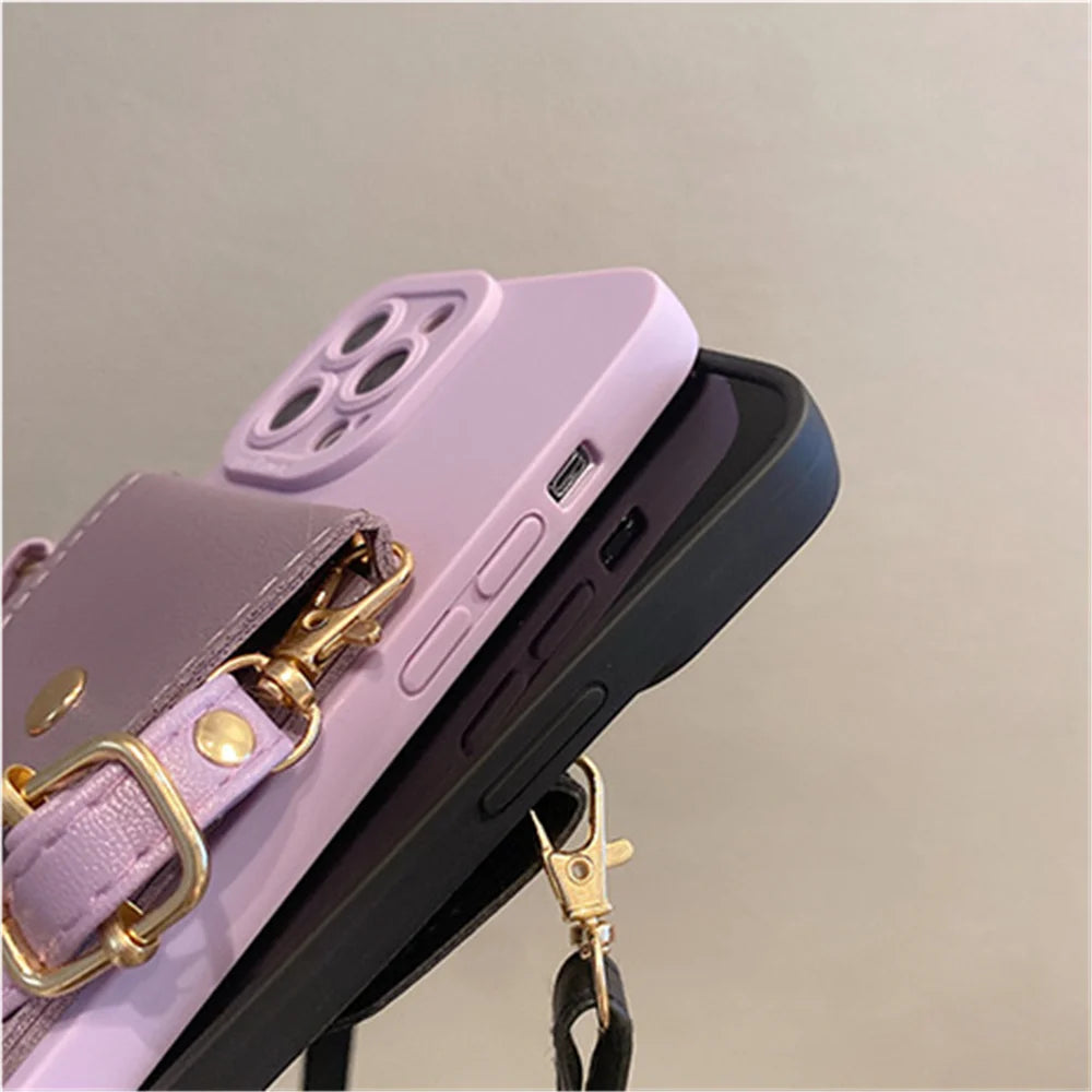 Wallet Leather Crossbody Neckband Lanyard Phone Case for iPhone 15 14 11 12 13 Pro Max X XS XR 7 8 Plus Luxury Card Holder Cover - Caseverse