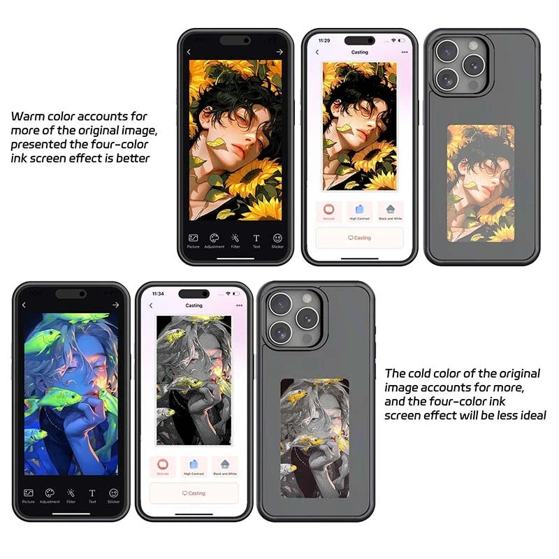 New-tech NFC Function Phone Case For Iphone 15 14 13 Pro Max DIY Cases E-Ink Screen Phone Cover Cartoon Girl Fundas Battery Free - Caseverse