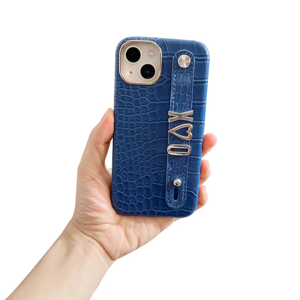 Luxury Custom Personalised Name Silver Metal Letter Charm Leather Phone Cases For Iphone 14 13 12 11 15 Pro Max 16 pro max Cover Caseverse