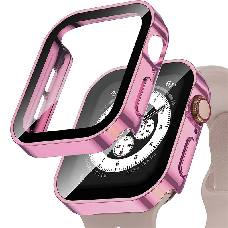 Electroplating Waterproof Case for Apple Watch Cover 41mm 40mm 45mm 44mm Screen Protector Glass Bumper iWatch 4 5 6 SE 7 8 9