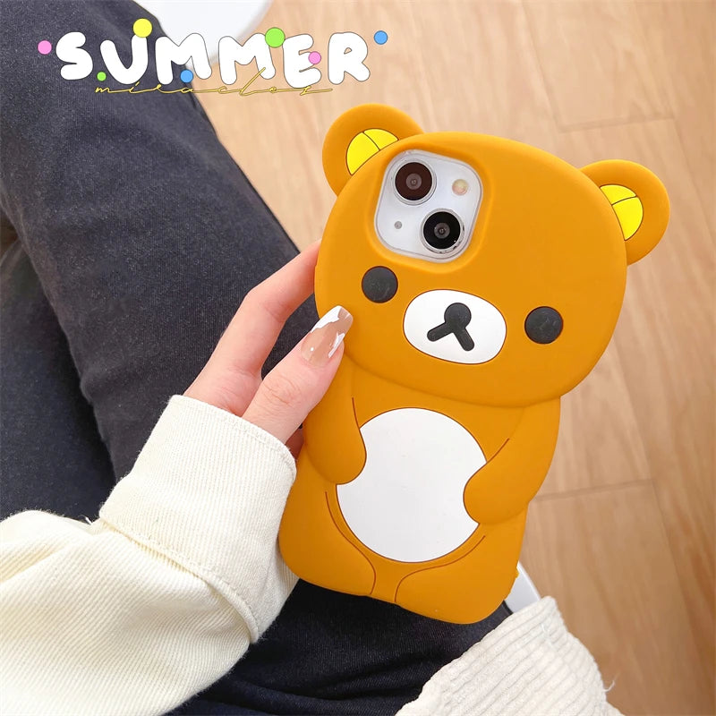 Cute 3D Cartoon Rilakkuma Bear Phone Case for iPhone 16 promax 15 14 13 12 11 Pro Max Xs XR 6 7 8 Plus SE Soft Silicone Cover - Caseverse