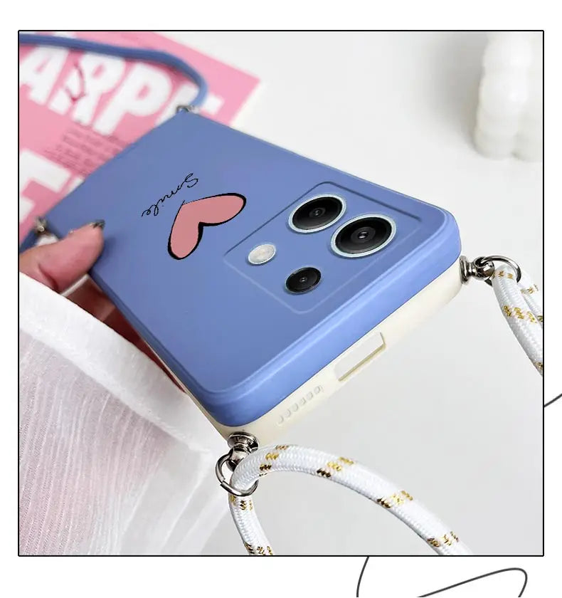 Note13 Big Red Heart Lanyard Silicone Phone Case For Xiaomi Redmi Note 13 13Pro Shatterproof Redmi Note 13ProPlus Back Cover
