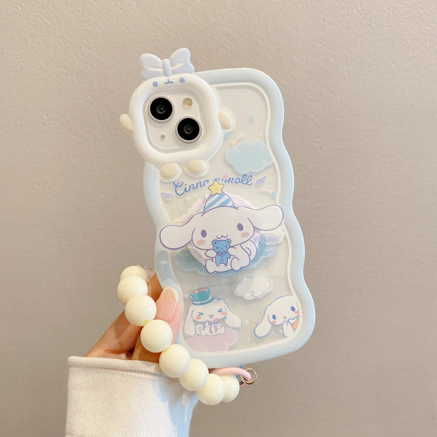 Kawaii Sanrio Cinnamoroll With Bracelet Bracket Phone Case For iPhone 15 14 13 12 11 Pro Max XR XS MAX X 7 Back Cover Y2k Gift - Caseverse