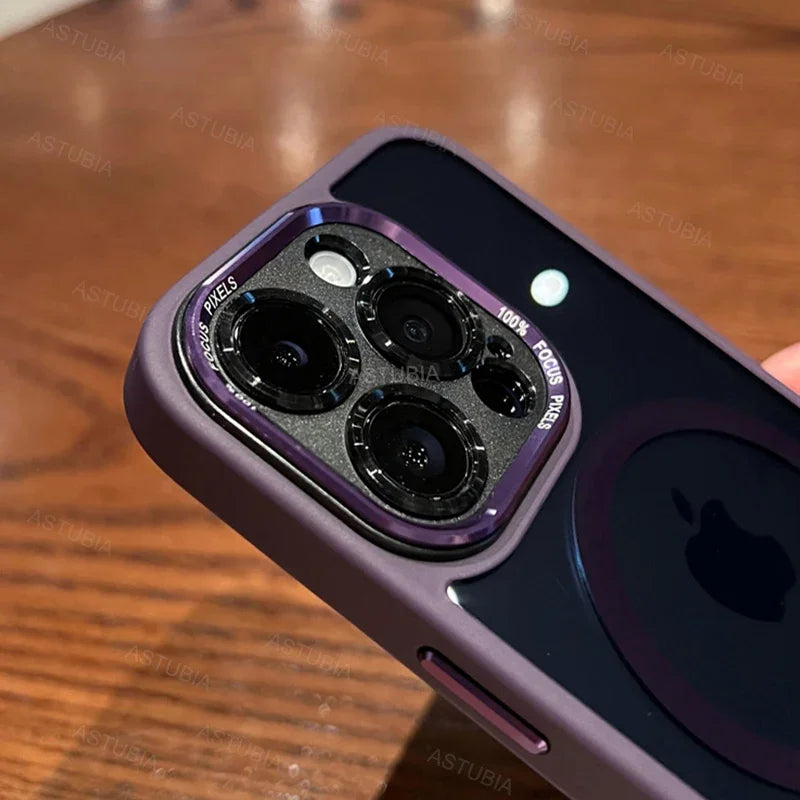 Luxury Magnetic Metal Lens Bumper Protection Case For iPhone 16 15 14 13 12 11 Pro Max Plus Magsafe Acrylic Translucency Cover Caseverse