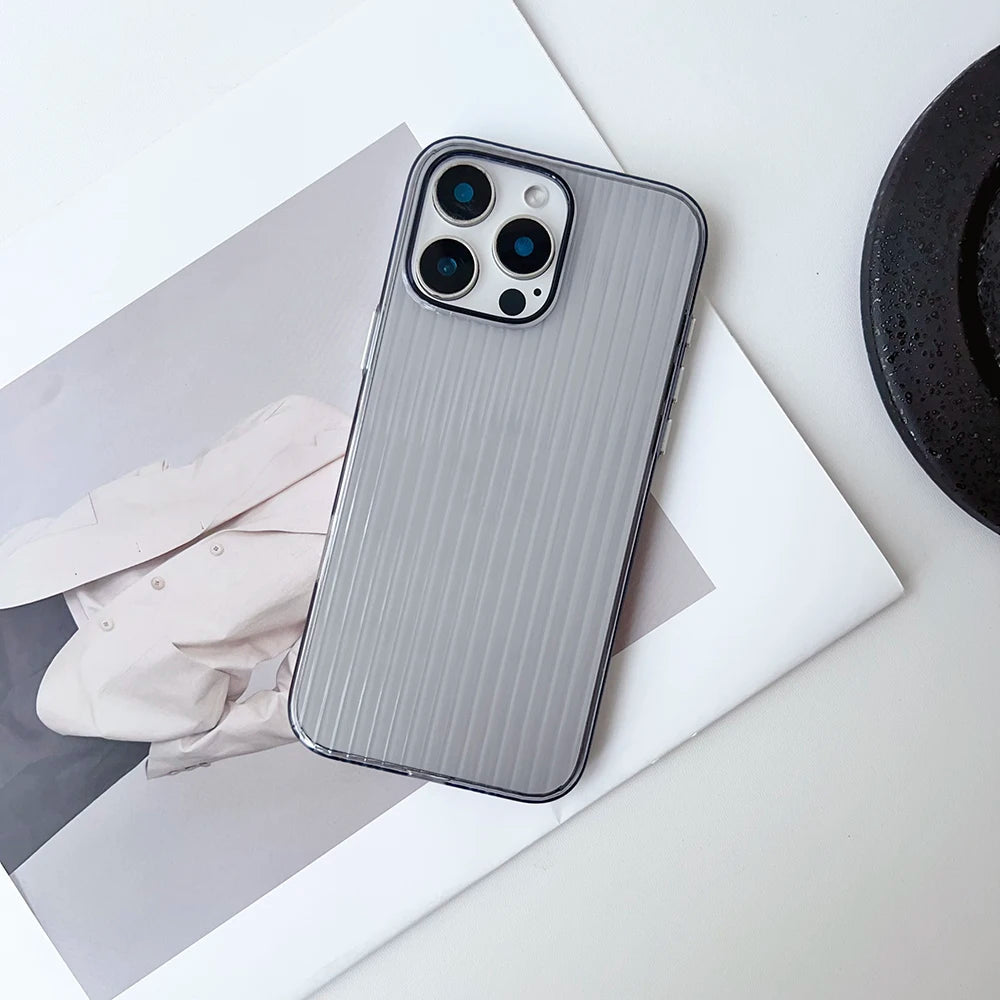 Metal Button Key Vertical Stripe Corrugated Clear Phone Case for IPhone 13 14 15 16 Pro Max Shockproof PC Protective Back Cover Caseverse