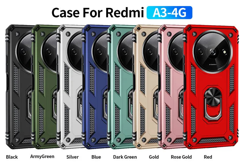 For Xiaomi Redmi A3 4G Case Rugged Armor Phone Case For Redmi A3 A 3 RedmiA3 4G Magnetic Ring Holder Shockproof Cover - Caseverse