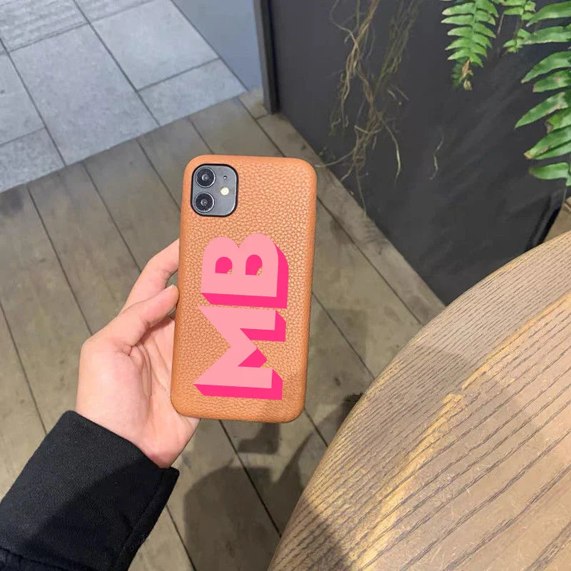 Personalized iPhone Case Monogram Initial Letter Leather Case For iPhone 15 14 13 12 11 Pro Max XS XR 7 8Plus Luxury Phone Cover Caseverse
