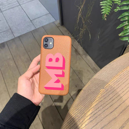 Personalized iPhone Case Monogram Initial Letter Leather Case For iPhone 15 14 13 12 11 Pro Max XS XR 7 8Plus Luxury Phone Cover Caseverse