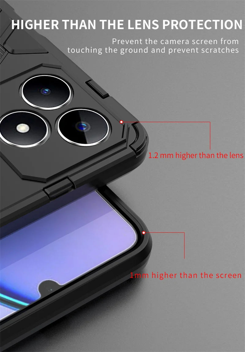 For Realmi C53 4G Case Shockproof Rugged Armor Phone Case For Realme C53 C 53 4G RMX3760 6.74" Magnetic Holder Stand Back Cover - Caseverse