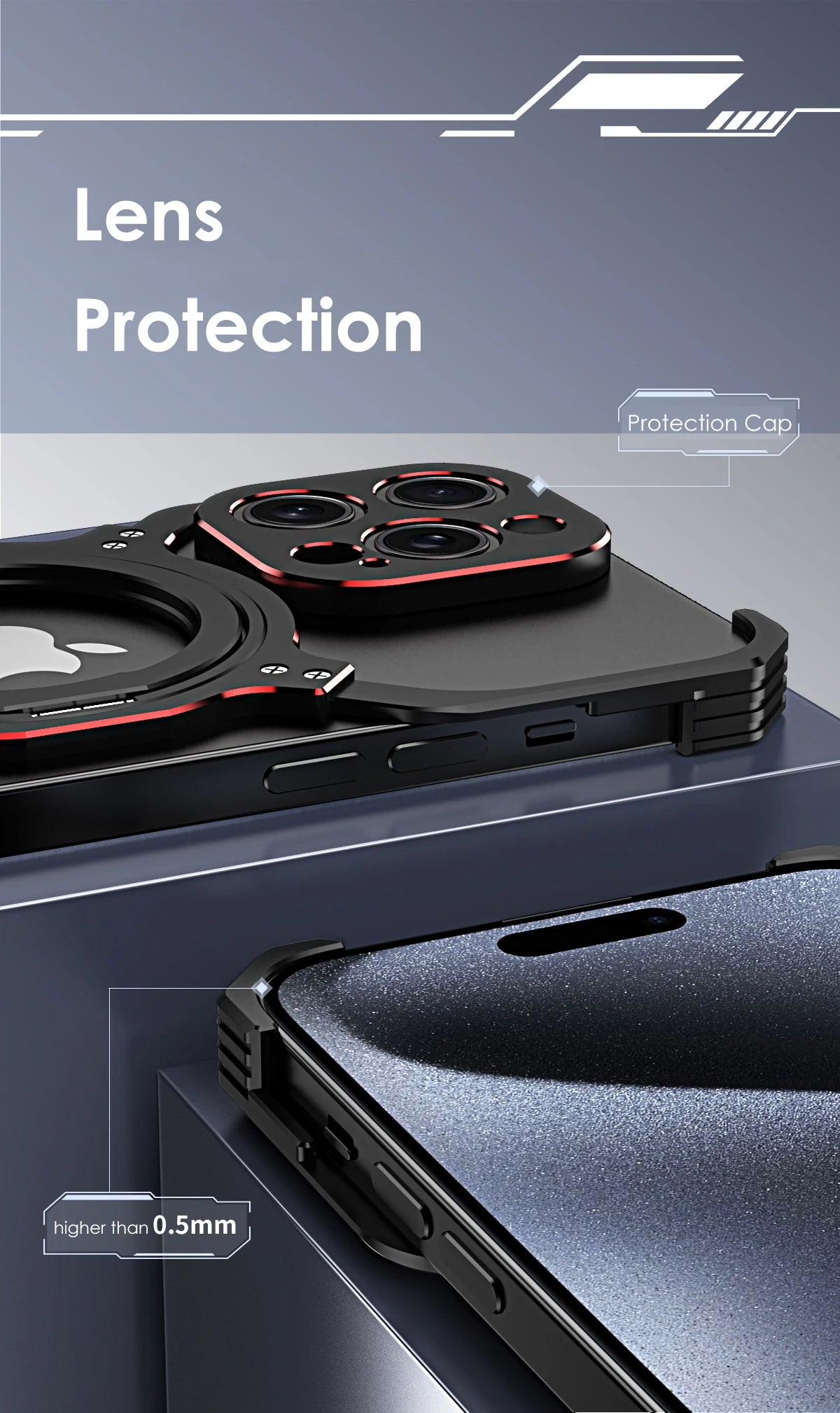 Metal Rimless Magnetic MagSafe Phone Case For iPhone 13 14 15 Pro Max 360Rotating Stand Shell Metal Bumper Lens Protection Cover