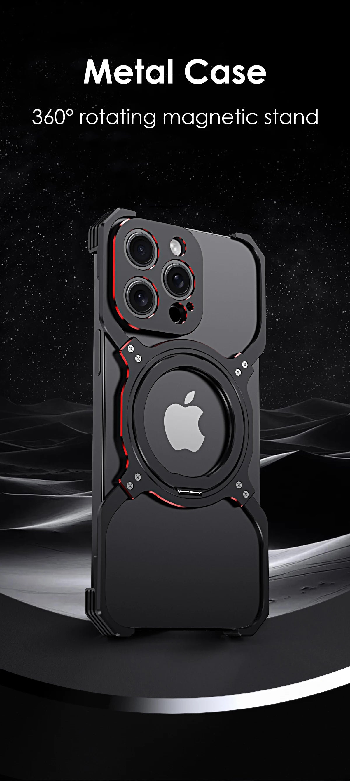 Metal Rimless Magnetic MagSafe Phone Case For iPhone 13 14 15 Pro Max 360Rotating Stand Shell Metal Bumper Lens Protection Cover