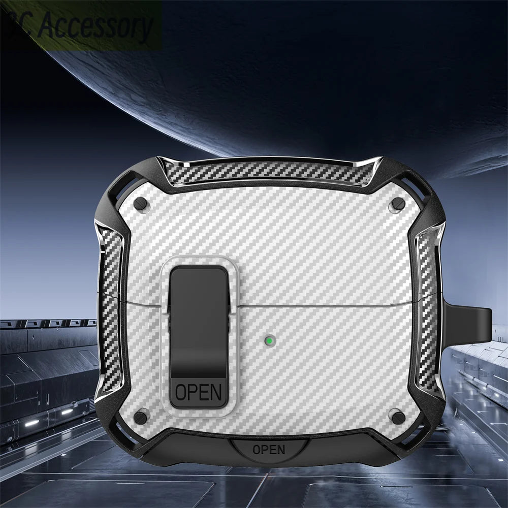 2025 New Phone Stand Case For Samsung Galaxy Buds 3 Pro Case With Secure Lock Clip & Cleaning kit Carbon Fiber Cover For Buds 3