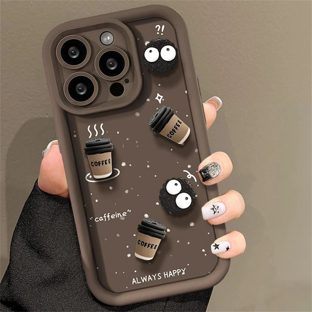 Cute Fun 3D Ball Coffee Silicone Soft Phone Case For iPhone 16 14 13 12 11 15 Pro Max XS XR 7 8 Plus SE Shockproof Matte Cover - Caseverse